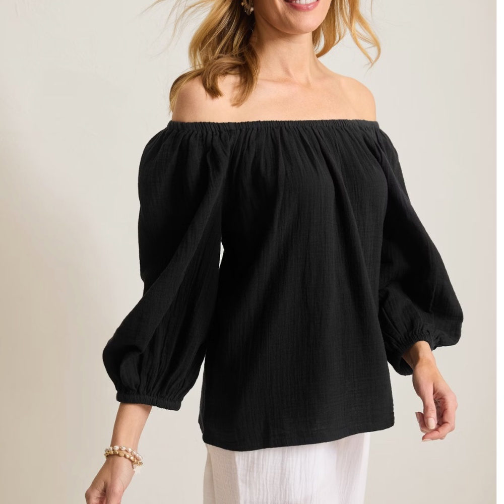 Brand New Tommy Bahama Island Guaze Off the Shoulder Island Navy Coral Isle XL - Picture 11 of 11